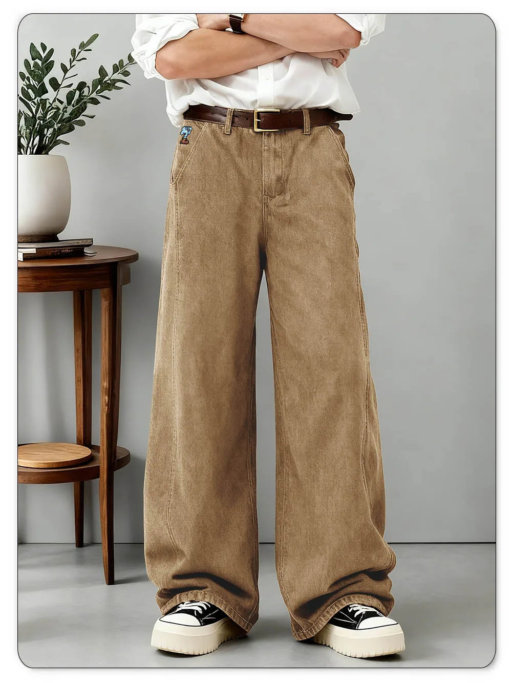 American Men's Retro Brown Ultra Baggy Wide Leg Jeans Street Casual Embroidery Oversized Men's Clothes Unisex Denim Pants