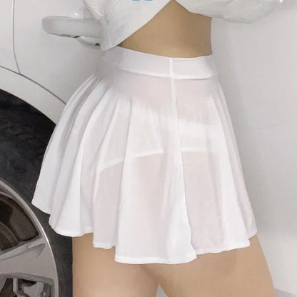 2026New Fashion Korean Japan Ultra thin Short Pleated skirt High Waist Sexy A Line silk Mini Skirts for Woman Spring Summer