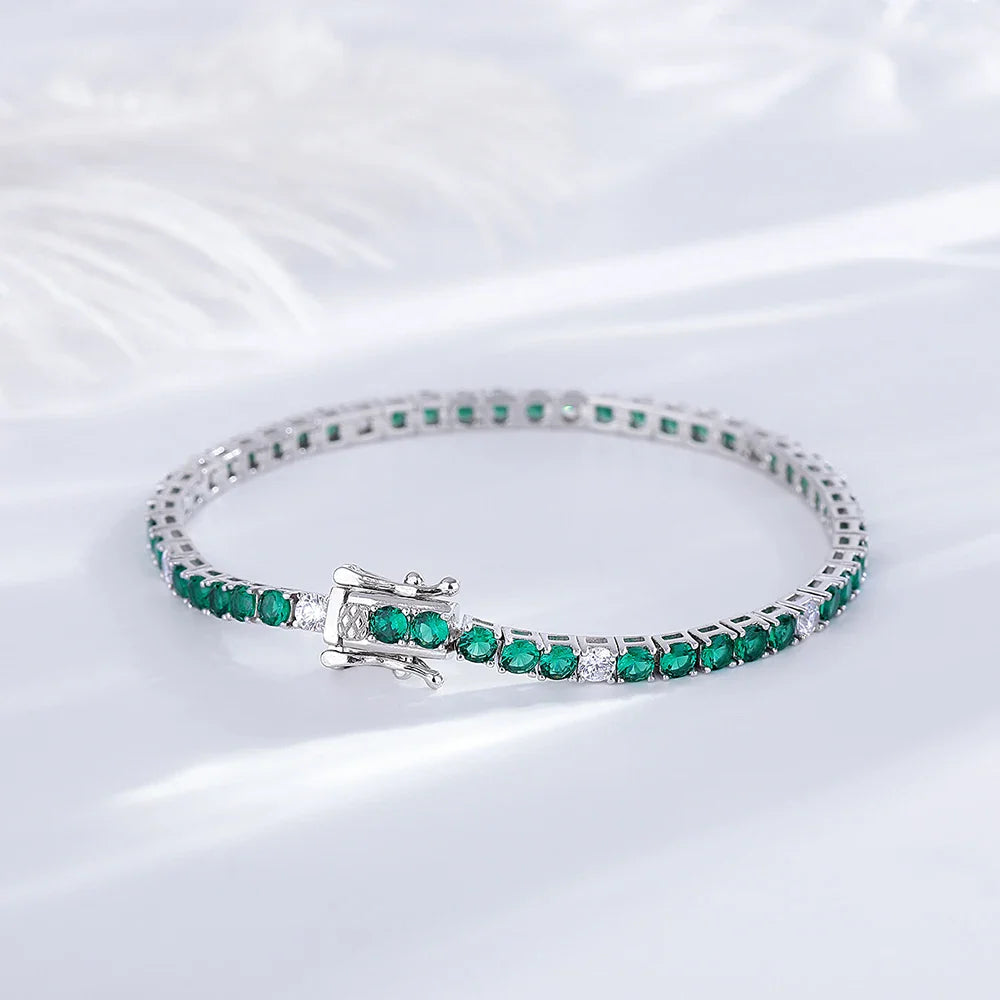 Fine Jewelry 3mm Montana Blue/Emerald Green/Ruby Red/Turquoise/Black Cubic zircon 925 Silver Tennis Bracelet