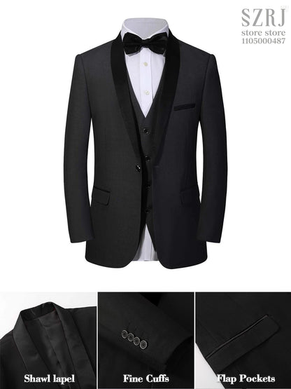 4pcs Men's Tuxedo Set:Classic Lapel Blazer,Vest,Pants&Tie High-Quality,Adjustable Waist.For Parties,Weddings, Proms. Comfy Fit.