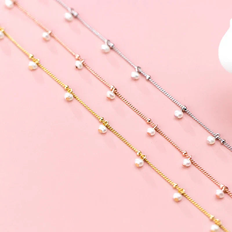 Elegant Natural Pearl Bracelet Authentic 925 Sterling Silver Link Chain Charm Pendant Bracelet for Women Fine Jewery