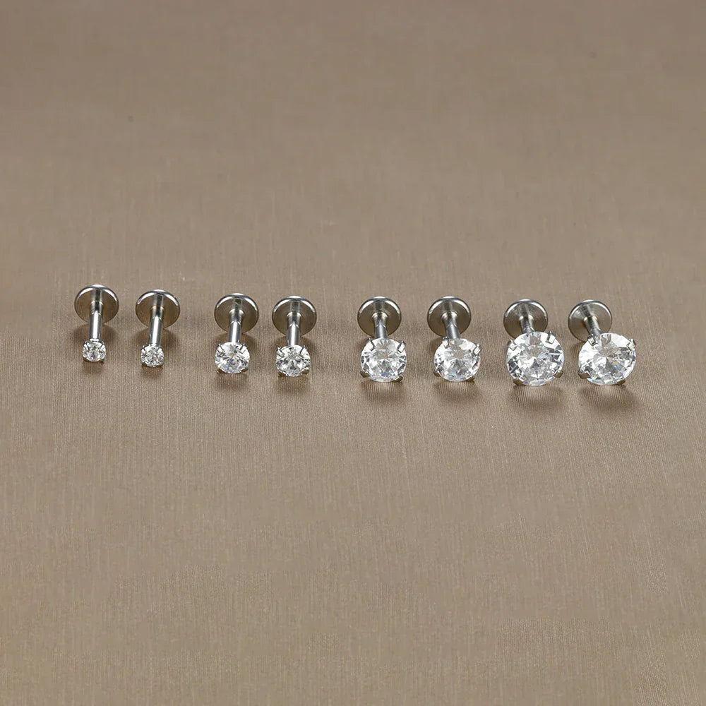 2PC Labret Tragus Stud Earrings 16G Surgical Stainless Steel CZ Crystal  Monroe Helix Cartialge Conch Medusa Lip Body Piercing