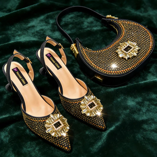 Elegant Nigerian Women's Party Shoes with Medium Heel & Matching Handbag – Pointed Toe Fashion Footwear for Special