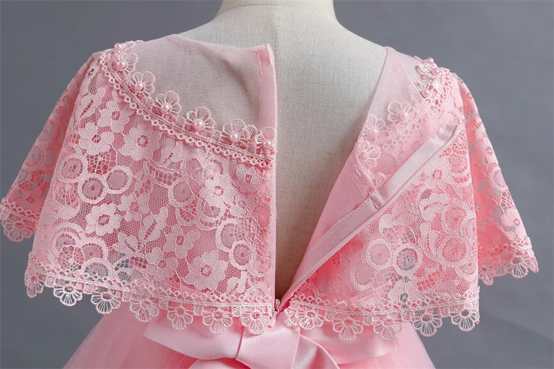Vestido de Festa Infantil Rosa, Modelo Princesa com Saia Rodada em Tule, para Meninas de 3 a 12 Anos – Ideal para Aniversário, Natal e Cerimônias.