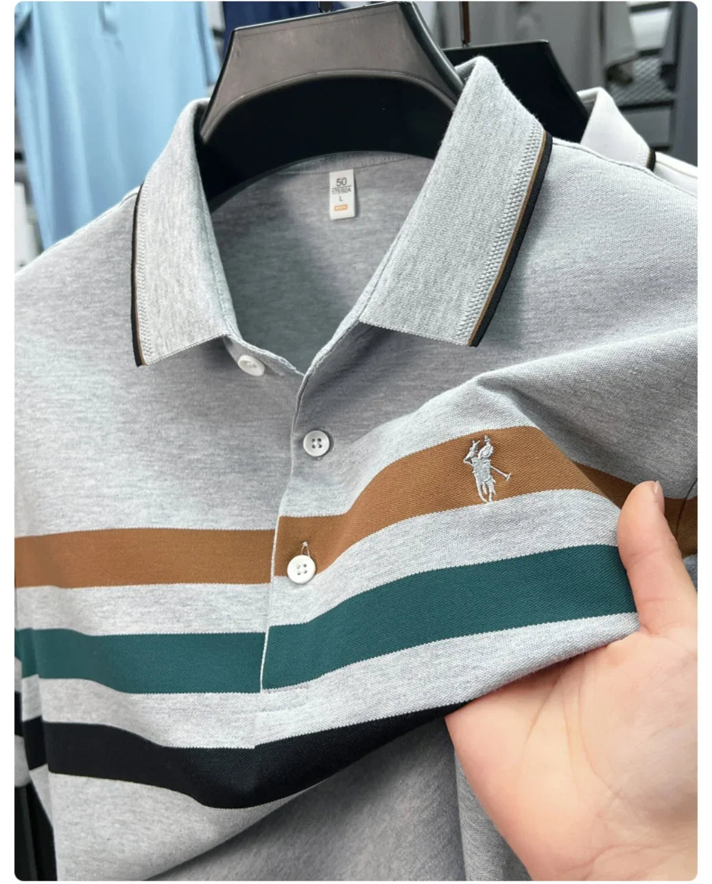 Boutique cotton short sleeve men's polo shirt 2025 summer fashion striped high-end flip collar top casual youth business T-shirt