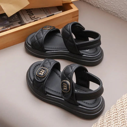 Kids Causal Sandals 2024 Thick Bottom Summer Toddler Girls Sandals Fashion Open-toe Children's School Black Sandals Versatile