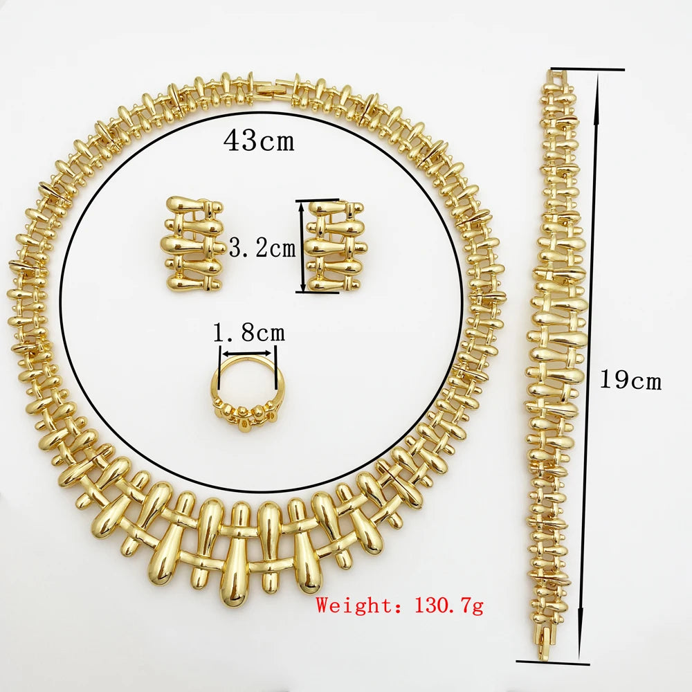Women Necklace Earrings Bracelet Ring Jewelry Set Luxury Design Dubai 18K Gold Plated Wedding Party Jewellwey Gift