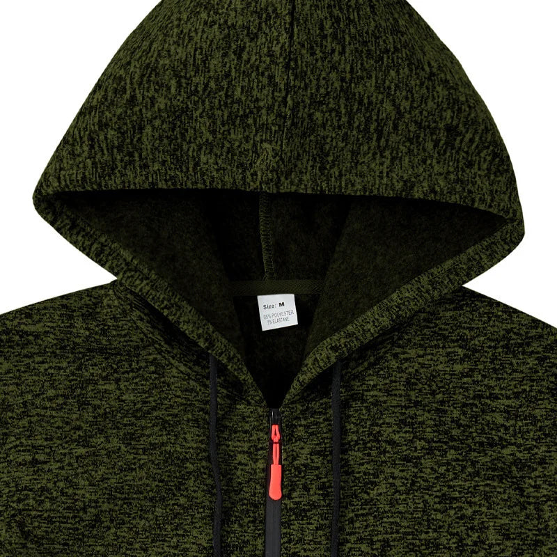 Heavy fleece men's jacket winter retro tooling pocket hooded zipper sports sweater men