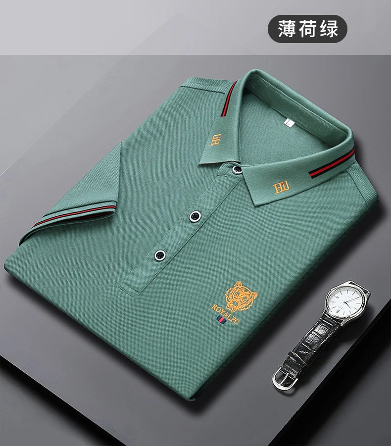 100% Cotton high-End Brand Men's Summer Exquisite Embroidery Short Sleeved Polo Shirt Trend Casual Lapel T-Shirt Men's Clothing