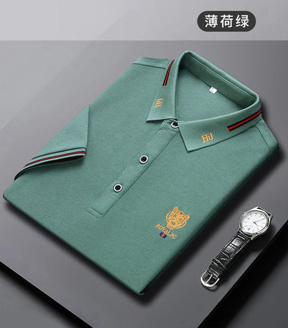 100% Cotton high-End Brand Men's Summer Exquisite Embroidery Short Sleeved Polo Shirt Trend Casual Lapel T-Shirt Men's Clothing