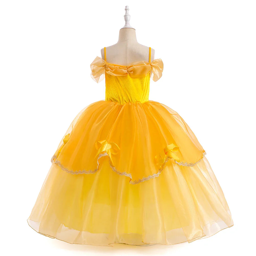 Fancy Girls Belle Halloween Costumes Carnival Cosplay Cartoon Christmas Beauty Party Princess Dress Tulle Birthday Kids Clothing