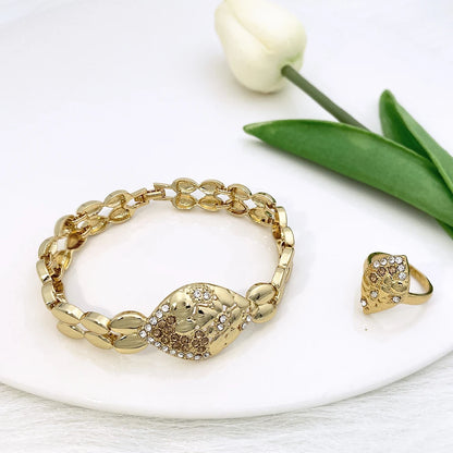 Quality Women Jewelry Sets Luxury Design Dubai Trending Gold Color Necklace Earrings Ring Bracelet Wedding Party Gift