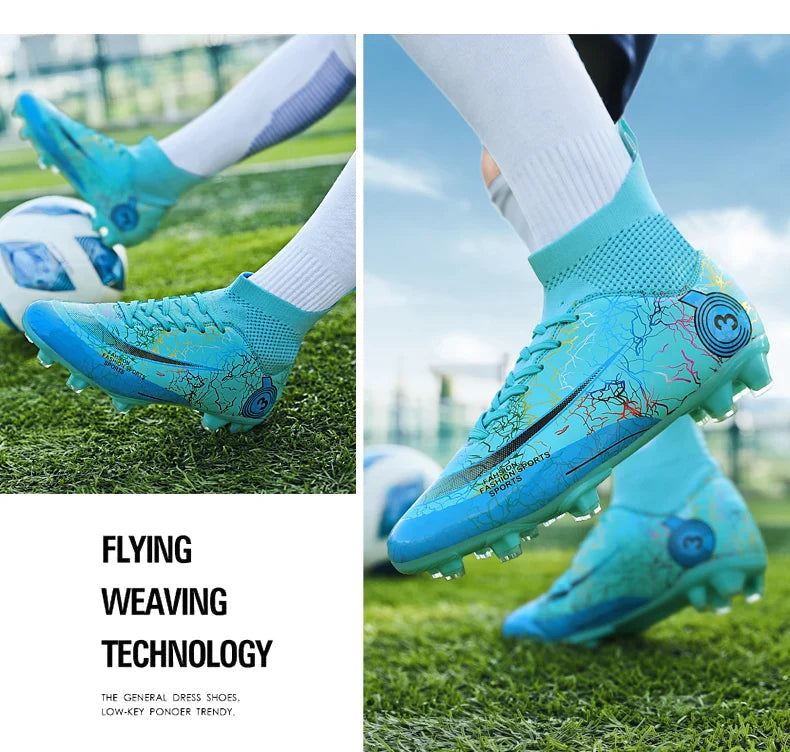 Fashion Men Professional Soccer Shoes Outdoor Cleats Unisex Ultralight Long Spikes Futsal Training Shoes Red Football Boots Men