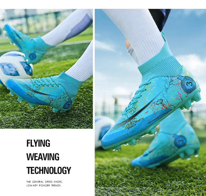 Fashion Men Professional Soccer Shoes Outdoor Cleats Unisex Ultralight Long Spikes Futsal Training Shoes Red Football Boots Men
