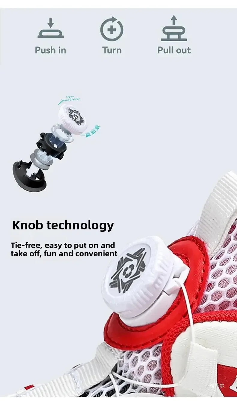 Kids Sneakers Basketball Shoes Boys Spring Fashion Rotating Button Anti-slip Shock Absorption School Students Sports Shoes
