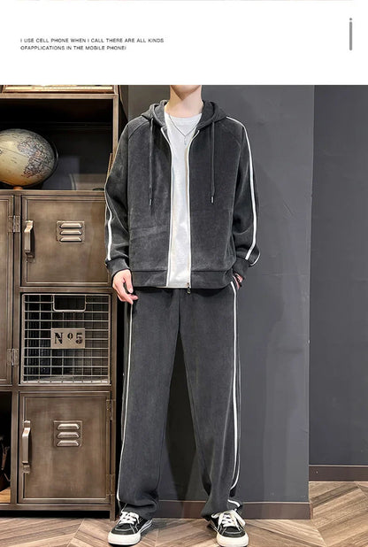 Big Size 8xl 7xl Corduroy Men's Tracksuit Set Black Hoodie Pants 2pcs Suits Autumn Winter Jacket Hooded Oversize Sportswear Man
