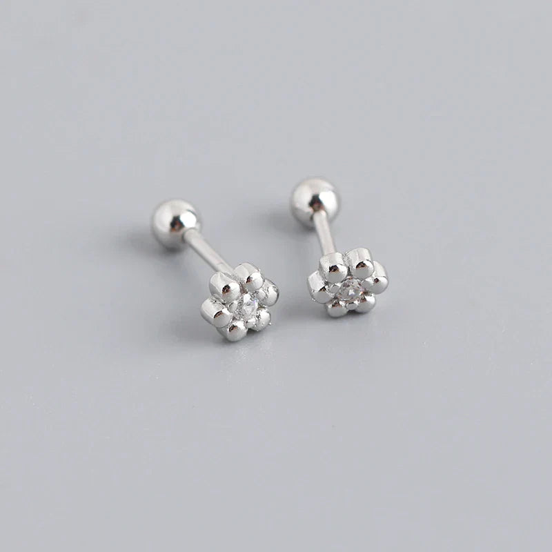 925 Sterling Silver Fashion Korean Petal Screw Bead Stud Earrings for Women Charm Ear Bone Piercing Jewelry Accessories