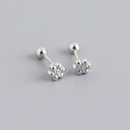 925 Sterling Silver Fashion Korean Petal Screw Bead Stud Earrings for Women Charm Ear Bone Piercing Jewelry Accessories