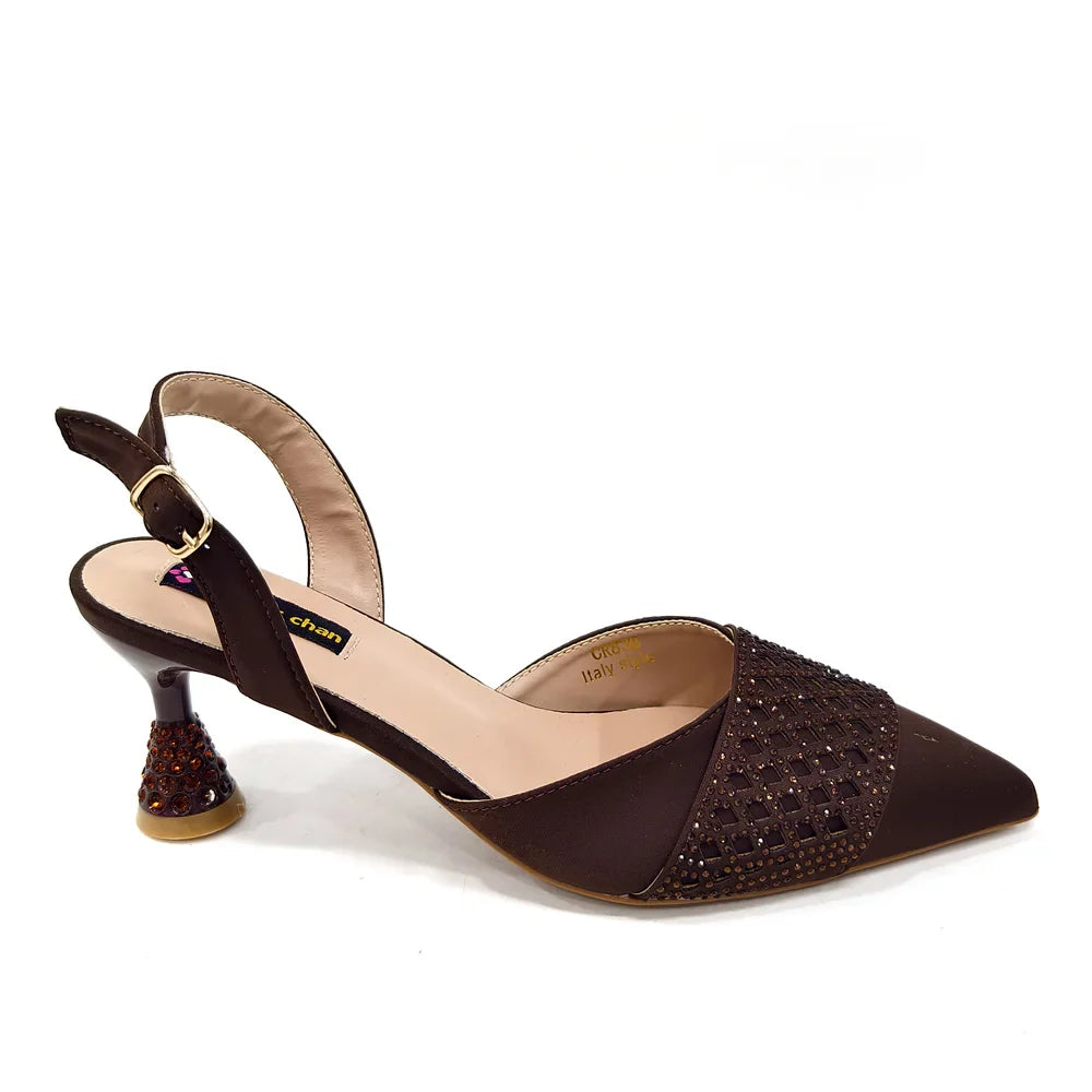 Fashion Brown Color Women's Party Shoes and Bag Set With Elegant Diamond Butterfly Design - Stylish and Chic