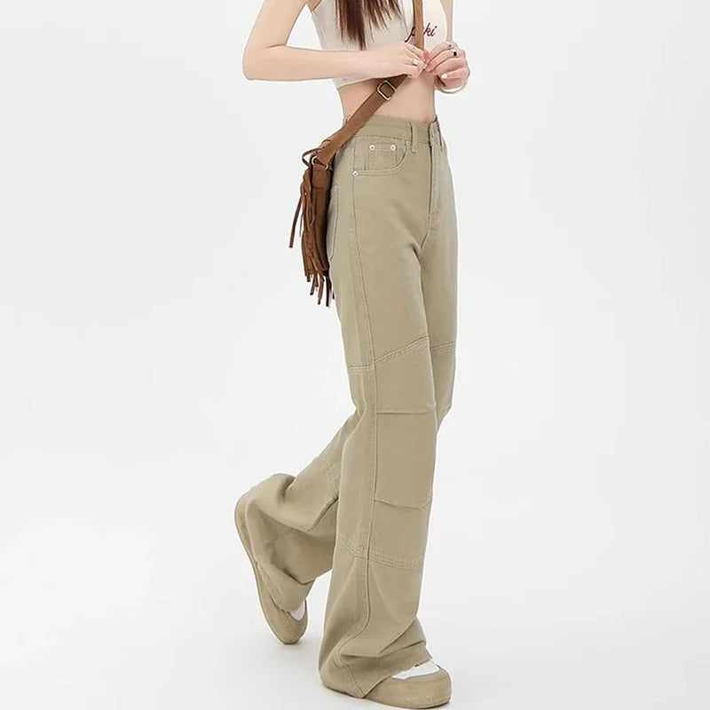 High Waist Punk Designer Baggy Pants Girls Loose Khaki Denim Wide Leg Trousers
