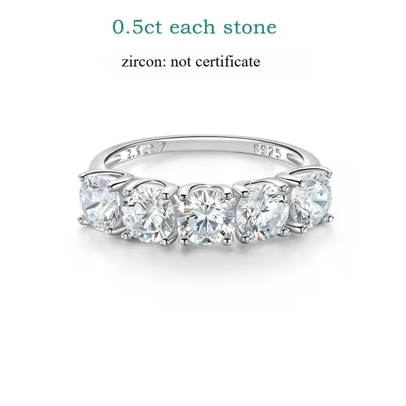 2.5/5CTTW D Color Genuine Moissanite Rings for Women 5 Gemstone Bridal Wedding Jewelry 925 Sterling Silver Wholesale Ring