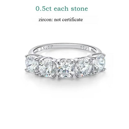 2.5/5CTTW D Color Genuine Moissanite Rings for Women 5 Gemstone Bridal Wedding Jewelry 925 Sterling Silver Wholesale Ring