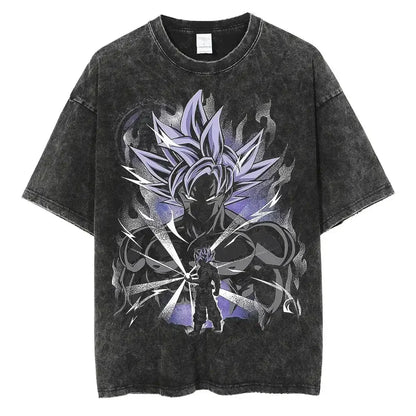 Anime Dragon Ball Z Vegeta Vintage Wash T-Shirt Short Sleeve Loose Sports Fitness T-Shirt Men's Harajuku Clothing Dragon Ball