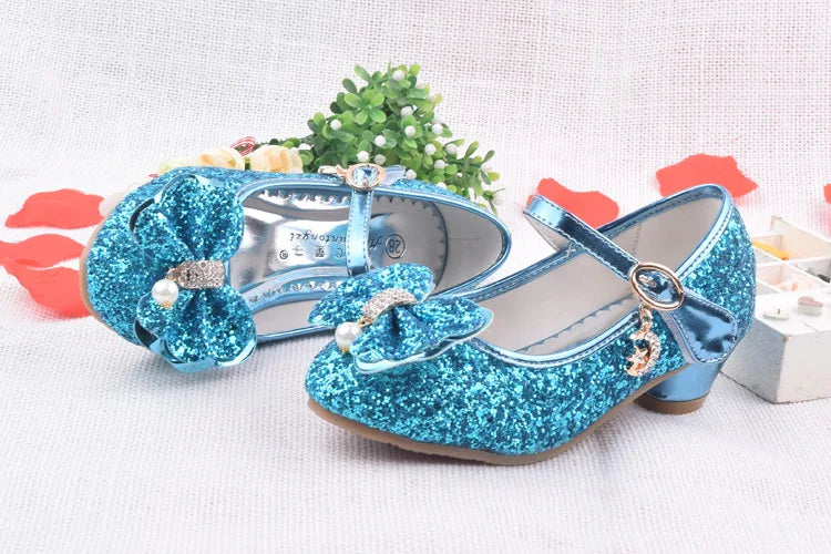 Spring Children Shoes Girls High Heel Princess Dance Sandals Kids Shoes Glitter Leather Fashion Girls Party Dress Wedding Shoes