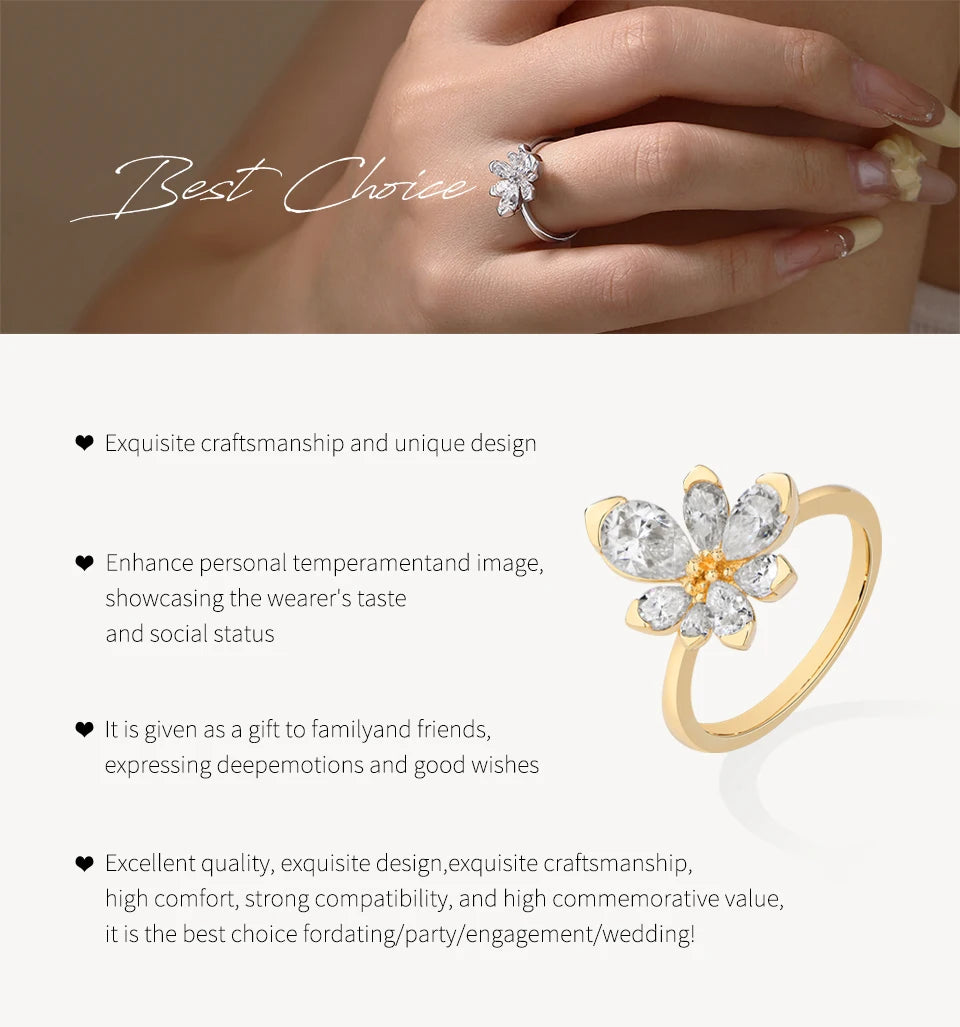 925 Sterling Silver Luxury Women Ring Flowers D VVS1 Moissanite Pear-cut Engagement Band Anniversary Gift Fine Jewelry