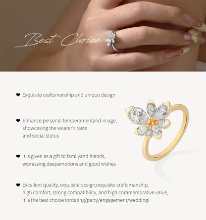 925 Sterling Silver Luxury Women Ring Flowers D VVS1 Moissanite Pear-cut Engagement Band Anniversary Gift Fine Jewelry