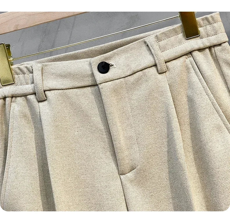 Woolen Suit Pants Men's Autumn Winter New Korean Formal Business Pants Slim Straight Elastic Waist  Fashion Tapered Trousers