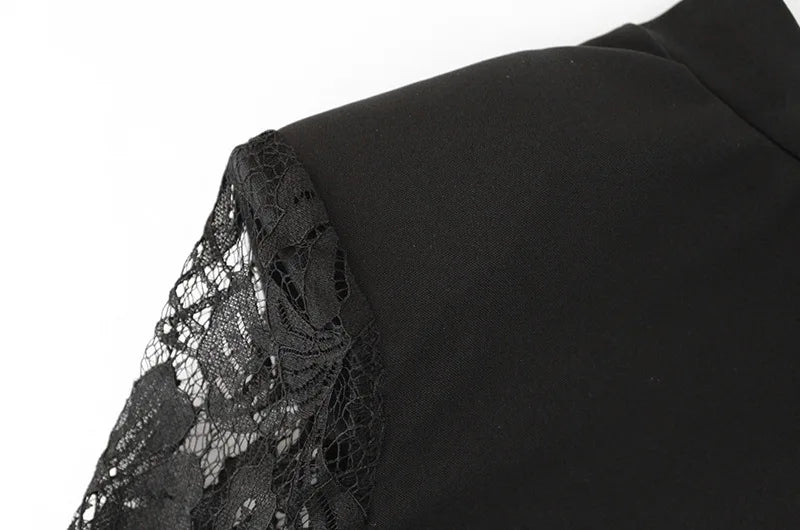 Patchwork Lace Hip Wrap Sheath High Collar Women Dresses Long Sleeve Sexy Club Fashion Bodycon Sheer Female Vestidos
