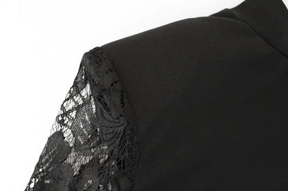 Patchwork Lace Hip Wrap Sheath High Collar Women Dresses Long Sleeve Sexy Club Fashion Bodycon Sheer Female Vestidos