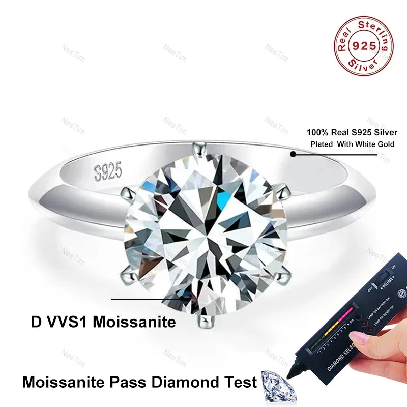 Ring For Women 925 Sterling Silver with White Gold Plated Lab Diamond Engagement Wedding Band Jewelry
