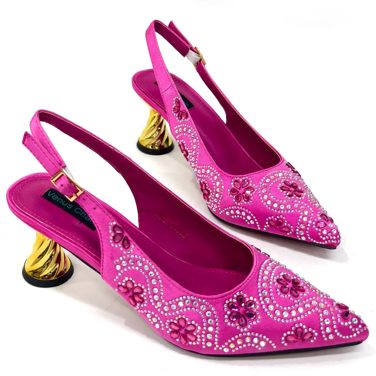 Elegant Rhinestone Pointed-Toe Pumps With Matching Bag Set Large Capacity Bag for Women's Party High Heels