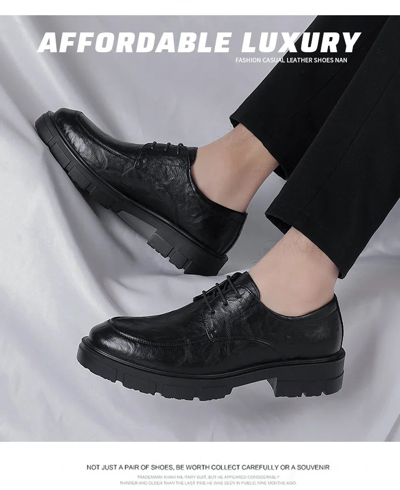 5 8 10 Cm Heel Shoes Men Fashion Casual Cow Leather Men's Dress Shoes British Breathable Groom Platform Wedding Shoes Male