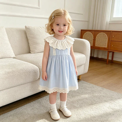2026 Summer Girls New Korean Lace Collar 2-6Yrs Girl Dress Baby Girl Stylish Sleeveless Dress Girls Princess Korean Dress