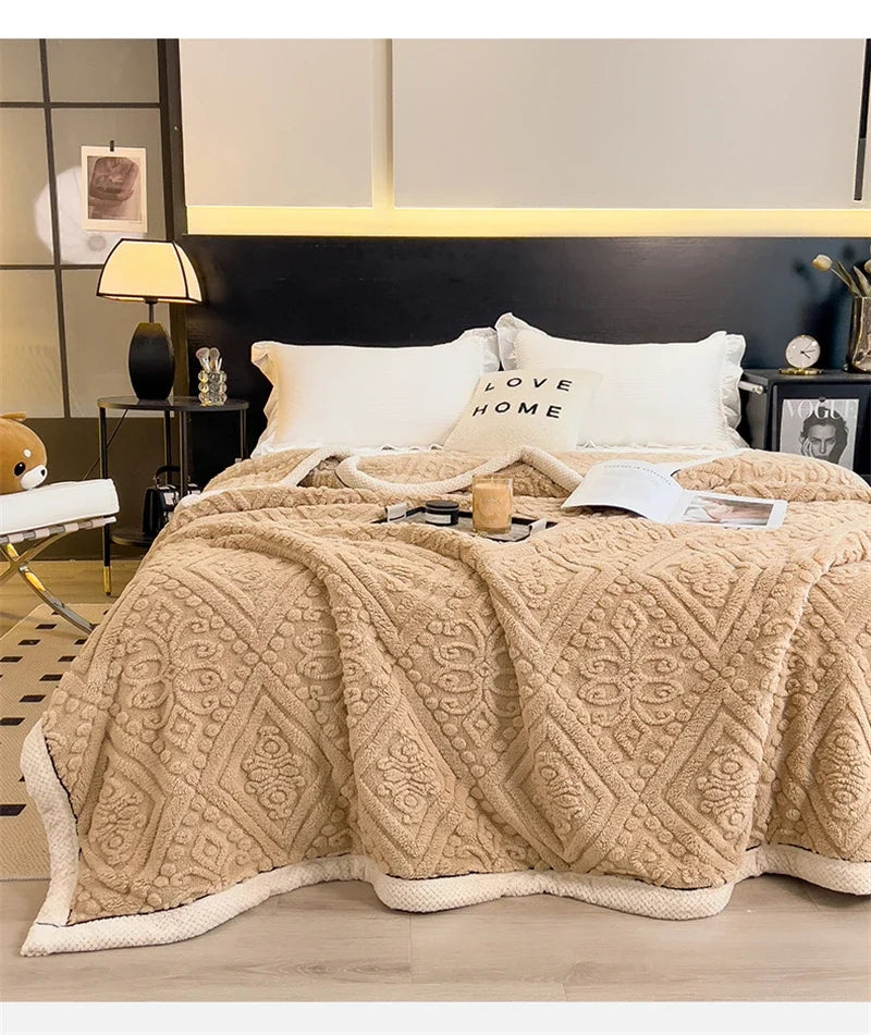 New Carved Velvet Warm Autumn Winter Blanket for Bed Soft Fluffy Sofa Blankets Warmth Cozy Coral Flannel Sofa Cover Blanket Nap