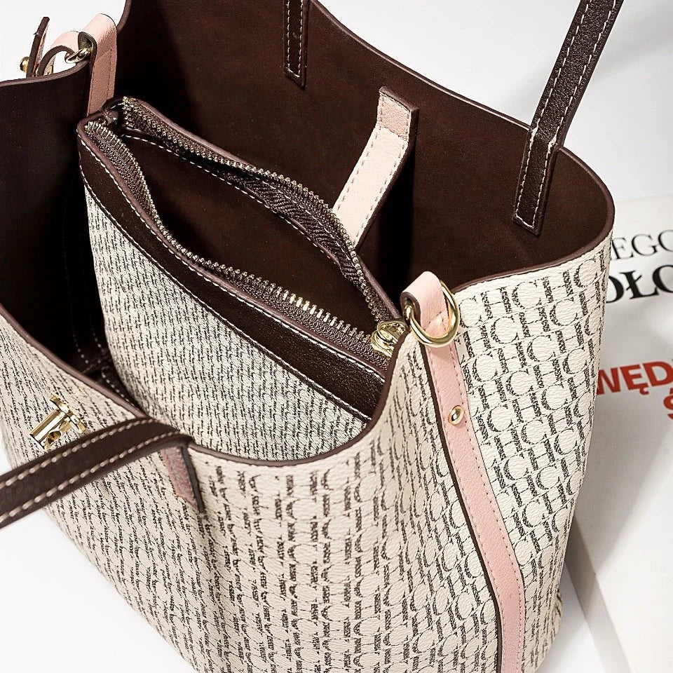Exquisite Monogram Tote Bag Padlock Accent Quality Shoulder Straps Fine Stitching Spacious Daily Commute Travel Essential
