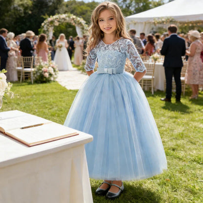 Teenager Girls White Bridesmaid Dresses Wedding Birthday Party Ball Gown Flower Girls First Communion Costume 3 to 14 Years