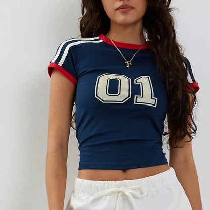 2024 Retro Street Aesthetic Baby T-shirt Women Green Brazil Letters Print Crop Tops Casual Slim Short Sleeve Y2k Clothes E-girls