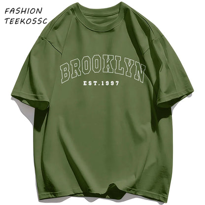 Brooklyn Est 1997 City Usa Printing Men T-Shirt Summer Casual T Shirts All-Match Crewneck Tops Oversized Soft Streetwear