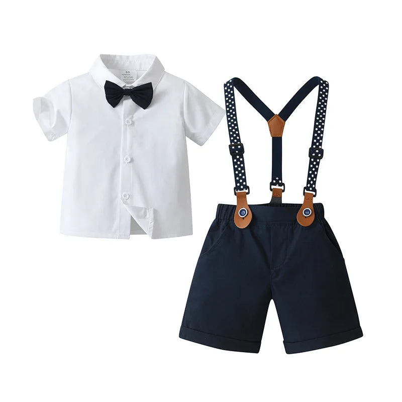 Baby Boys Gentleman 2pcs Summer Outfit Shirt Suspender Pants Set Formal Birthday Wedding Party Toddler Kids Gentleman Clothes