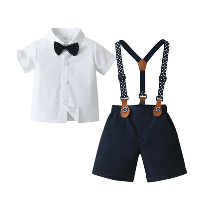 Baby Boys Gentleman 2pcs Summer Outfit Shirt Suspender Pants Set Formal Birthday Wedding Party Toddler Kids Gentleman Clothes