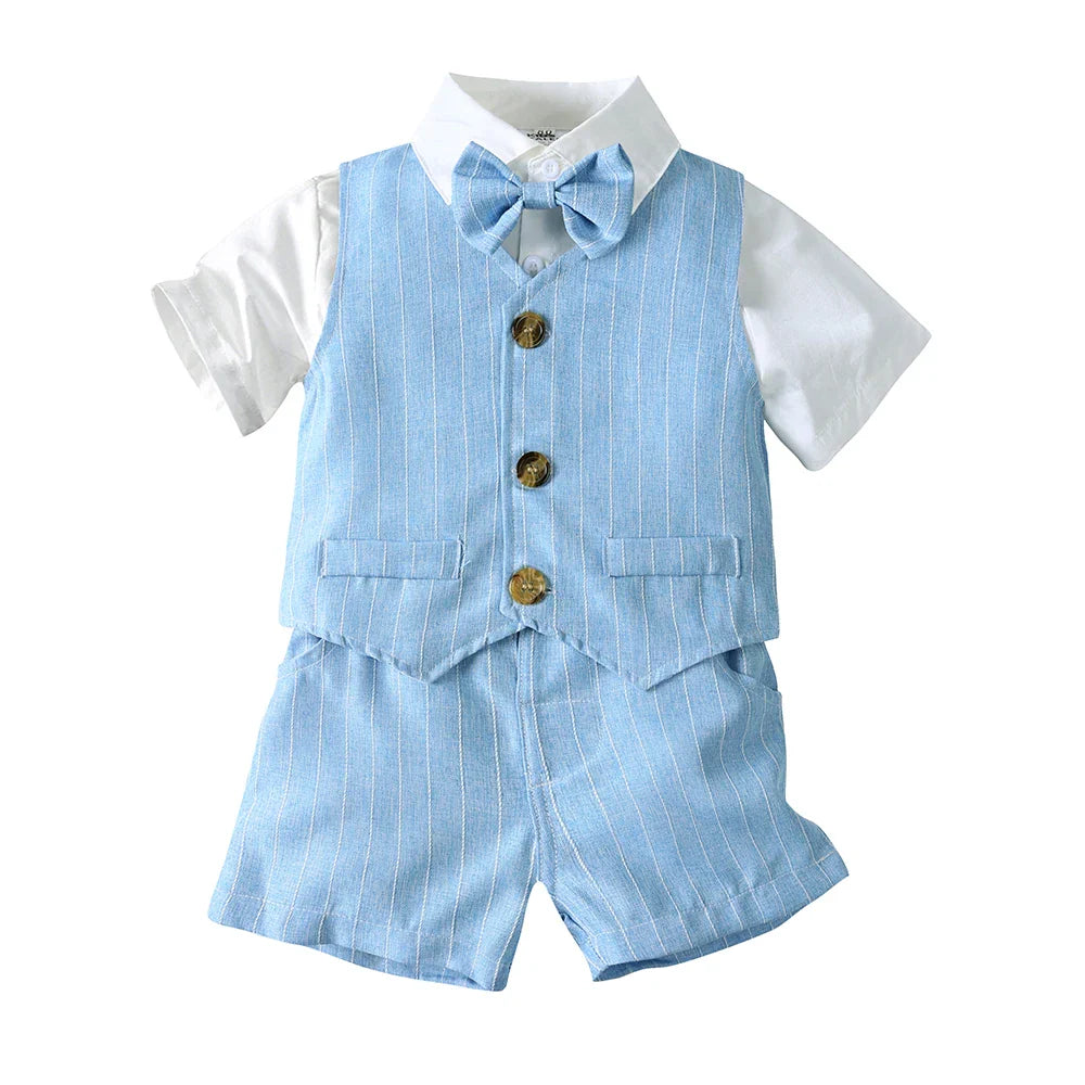 1-7T Kids Gentleman Sets Baby Boy Formal Anniversary Dress Toddler Party Suit White Shirt with Bow Tie+Vest+Trousers Clothing