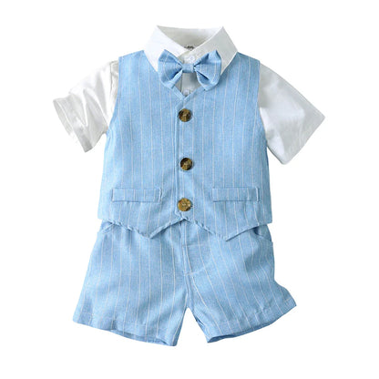 1-7T Kids Gentleman Sets Baby Boy Formal Anniversary Dress Toddler Party Suit White Shirt with Bow Tie+Vest+Trousers Clothing
