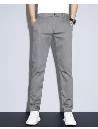 2025 New Men's Casual Pants Spring Summer Thin Business Straight Cotton Stretch Classic Work Trousers Korean Brand Clothing