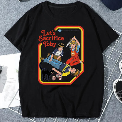 Let's Sacrifice Toby Horror Satanist Graphic Tops Unique Creative Cartoon Streetwear Unisex Scary Short-sleev Tee Ropa Hombre