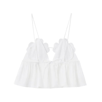 2025 Women Fashion  Rhinestone Floral Poplin Tank Tops Sexy Backless Tied Thin Straps Female Female Camis Top Mujer