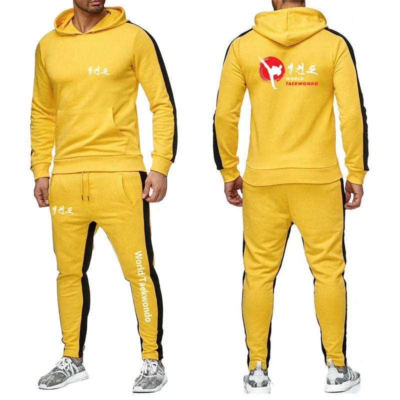 2025 WTF World Taekwondo Federation Men's New Solid Color Sweatshirt Set Casual Long-sleeved Hoodies +Sport Long Pants Suit